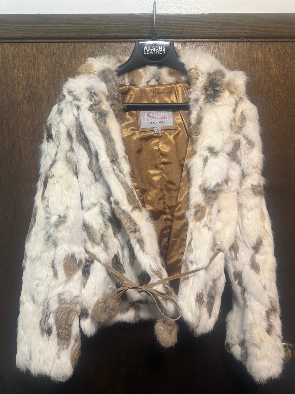 Wilsons Leather White Faux Fur Jacket with Brown Accents
